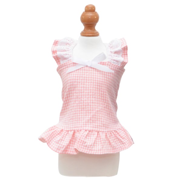 Husdjurskläder Nya våren och sommaren Pet Kjol Sommar Teddy Kläder pink plaid XL