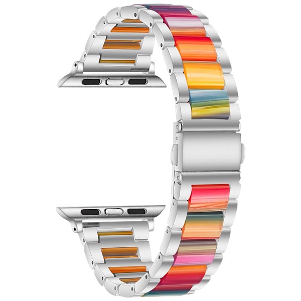 Klokkereim for Apple Watch iWatch 38-40-41MM Sølv + Regnbueharpiks