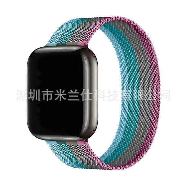Kellon ranneke Apple Watch iWatch 38/40/41/42mm - S10 54 vaaleanpunainen harmaalla, järvenvihreällä ja järvensinisellä
