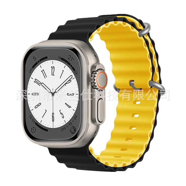 Urrem til Apple Watch iWatch 38/40/41/42mm-S10 normalt spænde 31 sort med gul