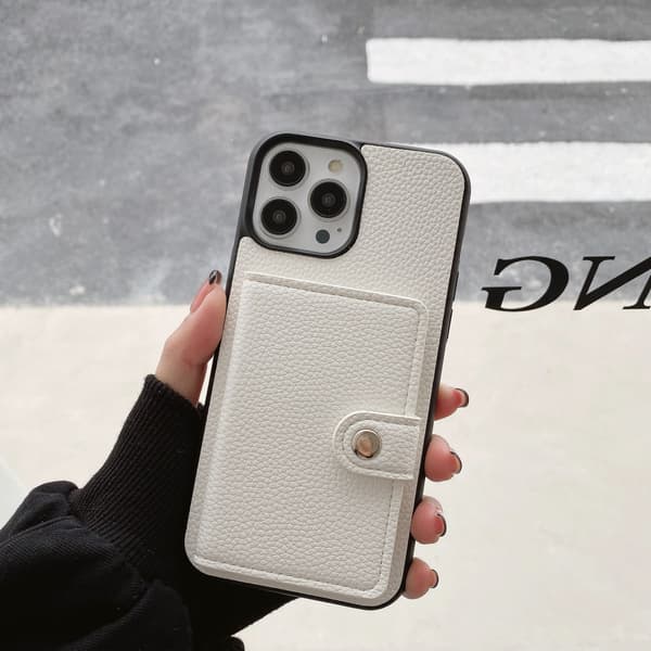 Fodral för iPhone 13pro max vit enkel skal crossbody solid korthållare vikbart japanskt läder