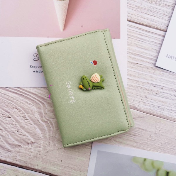 Naisten lompakkokolikkolaukku Lyhyt Mini japanilainen ja korealainen Trend Tri-Fold Student Dinosaur Green