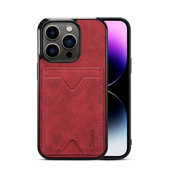 Etui til iPhone 14 Pro Bordeaux kortslot fuld dækning kant anti-fald læder