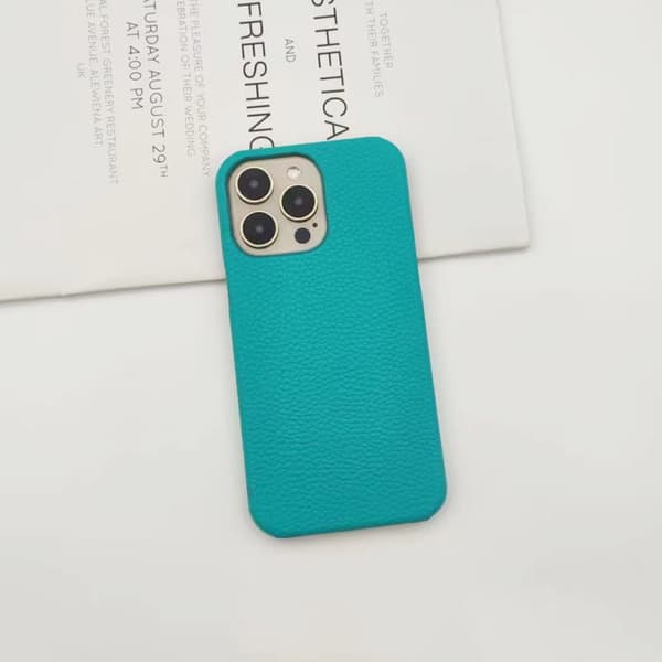 Etui til iPhone 17 Lake Blue solidt lær halvdeksel tekstur
