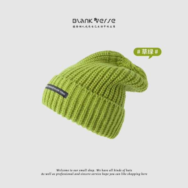 Lämmin talvi neulottu pipo Hatut Villa All-Match Sleeve Cap Paksu korvasuojaus naisille Unisex Grass green M 55-58CM