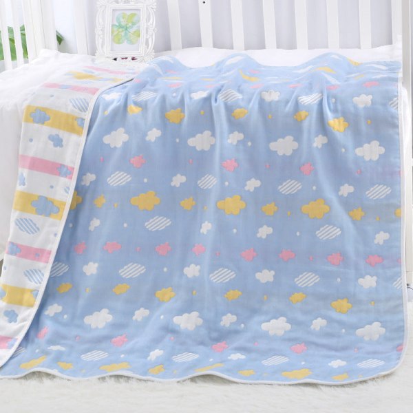 Pure Cotton børnehåndklædedyne seks-lags gaze børnetæpper Babytæppe Babytæppe 彩云蓝 120*150cm