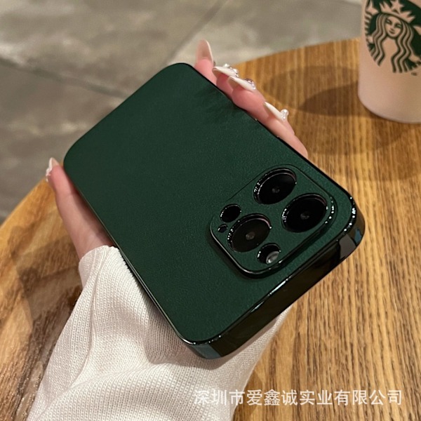 Etui til iPhone 14Pro Cangling Grøn Premium Litchi Læder Elektroplettering Fuld