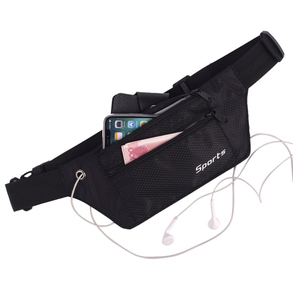 Fanny Pack juoksuhihna vyötärölaukun organizer Ultra-ohut henkilökohtainen urheilu Black