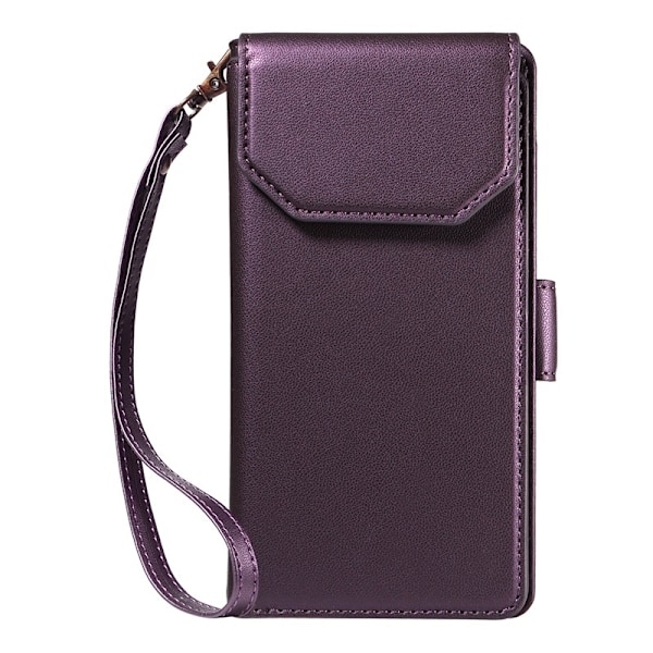 Etui til iPhone 14/13 K multi kortholder pung læder Etui lilla multi kort solid kortbeskyttelse