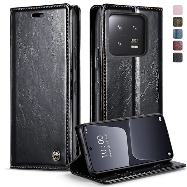 Fodral för iPhone 14 Plus svart kortplats läder crazy horse mönster anti fall