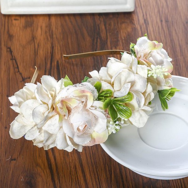 Blomsterkrans hårbøyle pannebånd for festival bryllup brude tilbehør White 5#