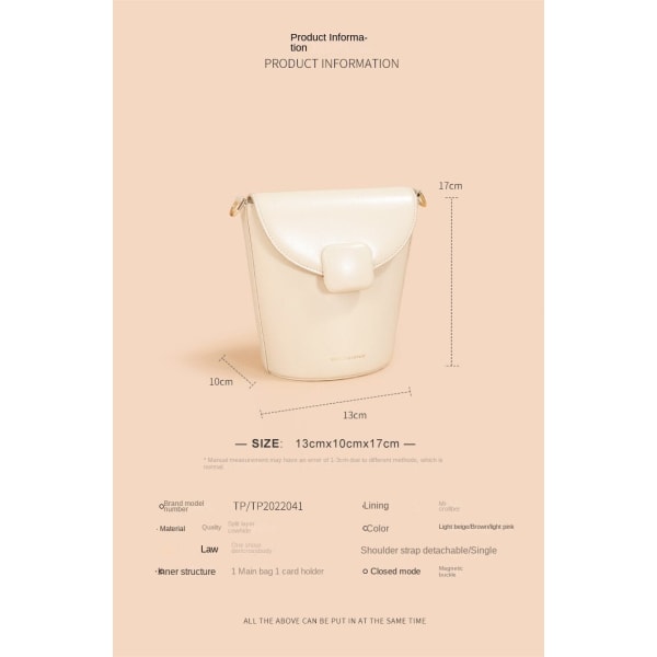Women leather handbag bucket leather mobile phone bag crossbody high-end sense niche design bag Beige