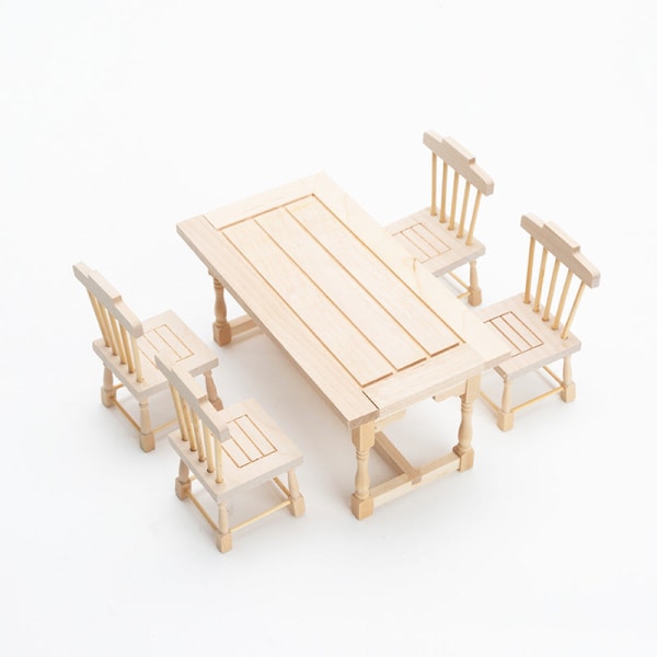 Miniaturemøbler Legetøjsdukker Hus gør-det-selv-dekorationstilbehør Mini 1:12 Lignin Embryo Spisestuestol Dining table and chairs set