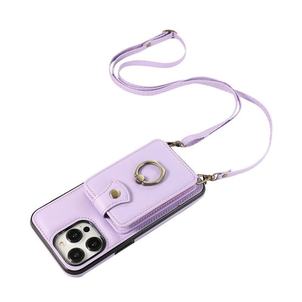 Fodral för iPhone16PLUS lila korthållare crossbody stativ