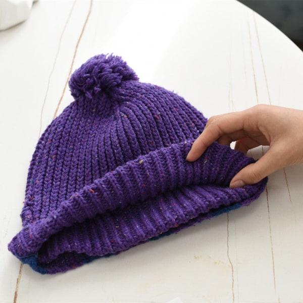 Varm vinterstrikkede luehatter Trending tegneserie ulllue kvinner Høst og vinter Koreansk stil håndstrikket lue unisex Purple M（56-58cm）