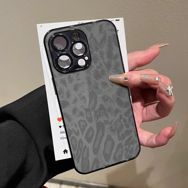 Etui til iPhone15Pro sort leopardprint læder elektroplettering fuld