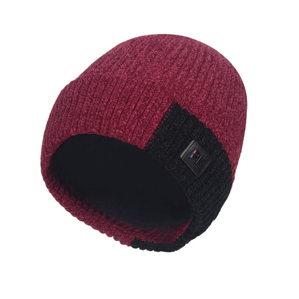 Lämmin talvinen neulottu pipohatut Cover Chenille Fleecevuorattu paksunnettu villahuivi Unisex Purplish red hat