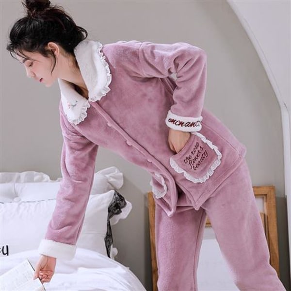 Moderigtigt hjemmetøj Flannel nattøj til kvinder Åben cardigan pink XL suggest 120-130 kg