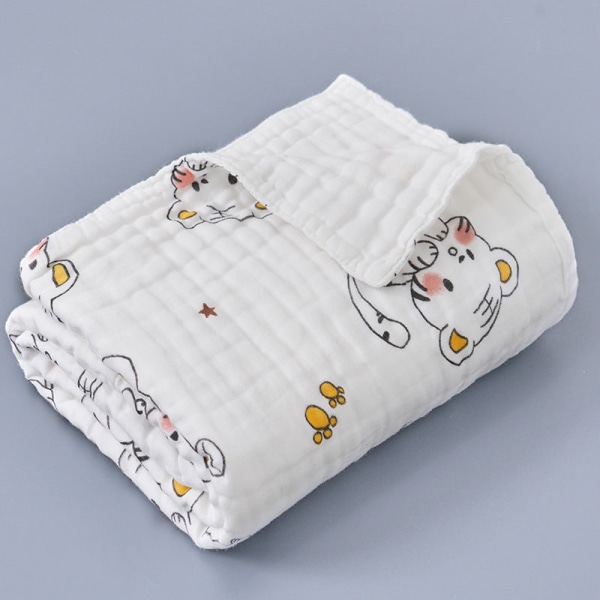Ren bomuld højdensitet børnetæpper født seks-lags boblegaze tæppe Babys badehåndklæde Little Tiger 110*110cm