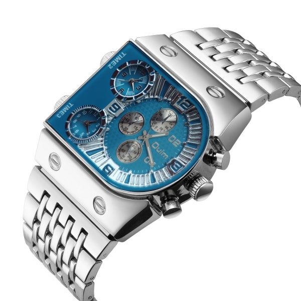 Herreure Multi-Time Zone Large Dial Luminous Quartz Watch Gold Gift Silver blue
