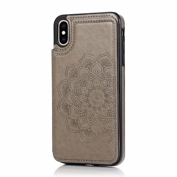 Fodral för iPhone 13 Pro Max grå präglad mandala dubbelspänne korthållare plånbok