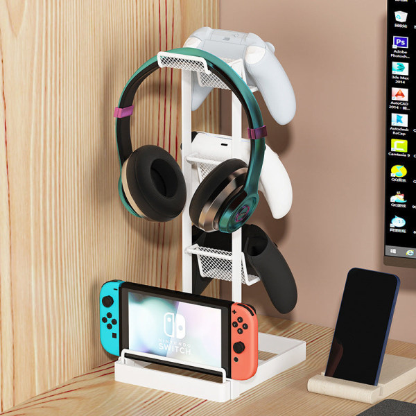 Håndkontrollbrakett Øretelefon Mobiltelefon for PS5 PS4 Xbox Switch Creative Storage Rack Black