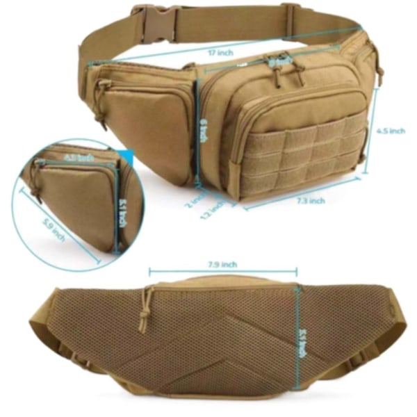 Fanny Pack Løpebelte Midjeveske Organizer Outdoor Tactics Multifunction Sports Khaki 15-inch