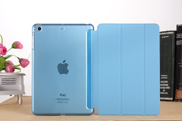 Stilfuldt etui til iPad 2/3/4 blå tri fold elastisk læder sleep