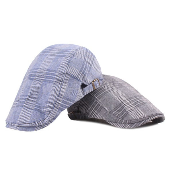 Beretlue Rutete tøy Beret Middelaldrende og eldre Peaked Cap Retro Casual Advance Hats Herre- og Damehatter Blue Adjustable