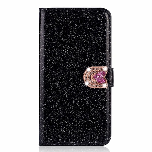 Etui til iPhone 13 Pro MAX sort glitter kærlighedsmærke diamant læder kortholder pung rhinestone