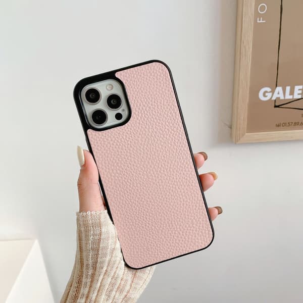 Etui til iPhone 16 Pro, pinkt lychee-læder, retro mønster