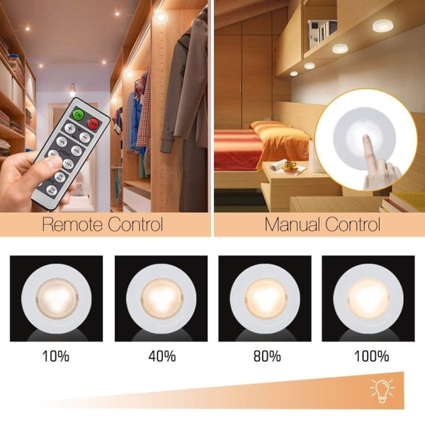 Dimbar Touch Sensor LED Underskåp lampor Varm vit/vit LED Puck Lights Garderob Garderob Kök Nattlampa 4lamp1controller white