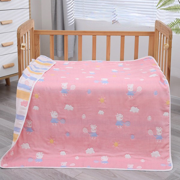 Badehåndklæde til børn Gaze Bomuld Absorberende Betræk Tæppe Børnedyner Baby seks lag Pink Pig 120*150cm