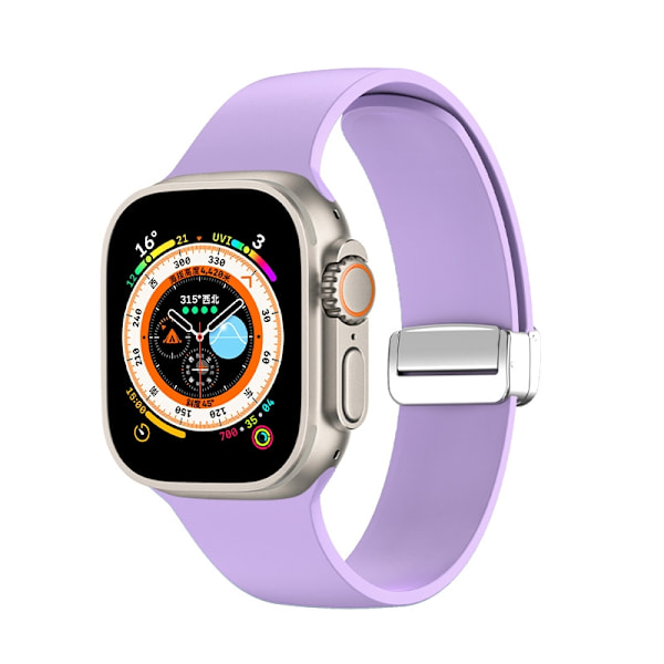 Kellon ranneke Apple Watch iWatch Smooth 42/44/45/49mm Vaaleanvioletti Hopeasolki