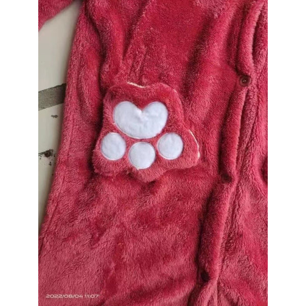 Fortykket sovekåbe Badekåbe Coral Fleece hjemmepyjamas med hættekjole i plys red one size