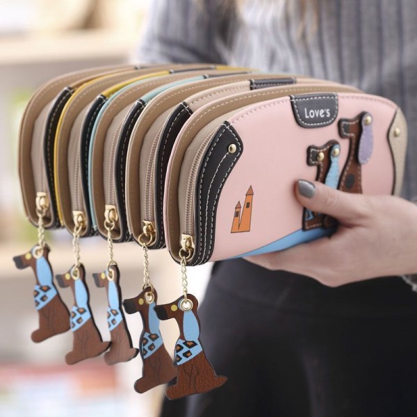 Naisten lompakko kolikkolaukku Japanilainen korealainen vetoketju, pitkä, suuri kapasiteetti opiskelijaeläinten kytkin Apricot