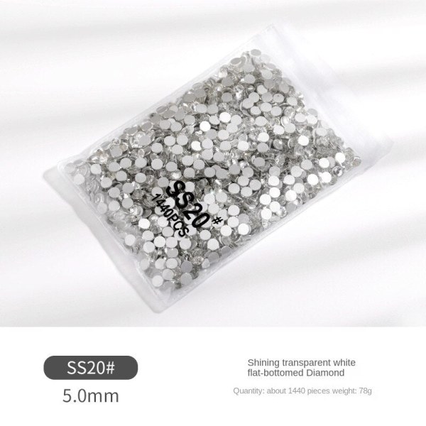 Negledekorasjoner for Nail Art AB flatbunnet Rhinestone Transparent Manikyr Dekor Glass Drill SS20(1440 PCs) White