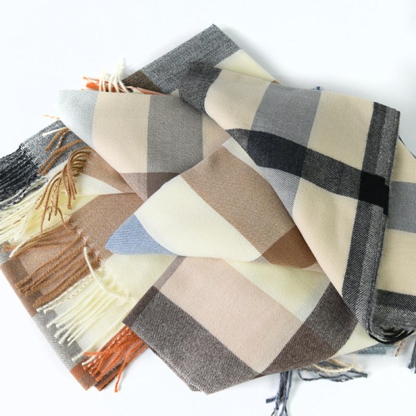 Plaid imiteret kashmir Dame efterår Vinter tørklæde Tæppe Wrap Sjal Stole Varm Blød Beige 70*180CM