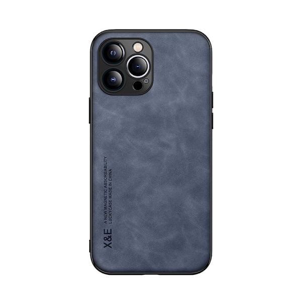 Etui til iPhone 14 Plus, fint hul, blåt luksus fåreskind, bil magnetisk bagside