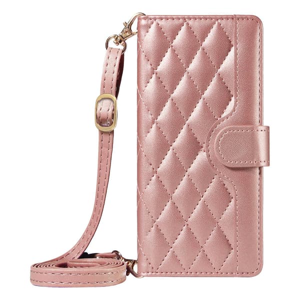 Etui til iPhone 13 Pro Max roségull langt snor INs crossbody kortholder solid diamant