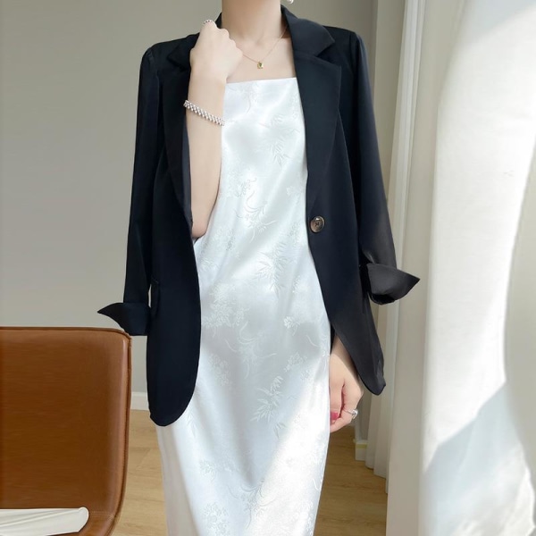 Silk Suspender Dress ärmlös satin lång klänning off-neck Sexig White XL
