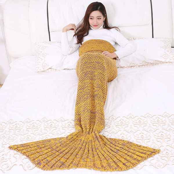 Ullfilt Mermaid Filt Stickad filt Mermaid Tail Filt Cover Yellow 70*140cm