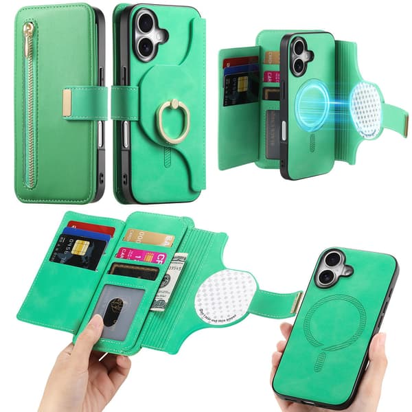 Fodral för iPhone 15 Plus grön magnetisk separation snabbkoppling flip