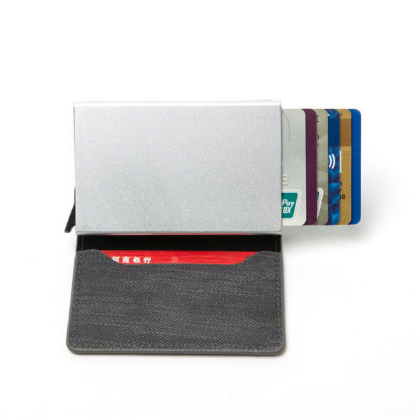 RFID Stöldskyddssvepning Business Automatisk Anti-Magnetisk plånbok Denim metallkortväska Red
