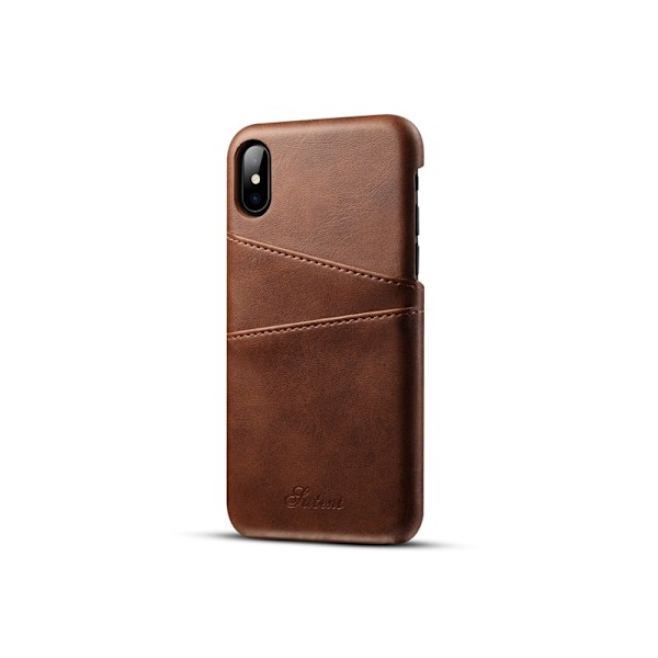 Fodral för iPhone 13 6,1 tum brun retro kortplats kalvskinn läder skyddande business