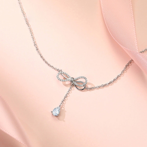 Kvinnor Halsband Kedja Choker Hänge Smycken Flickor Present Tofs Tröja S925 Rosett Silver