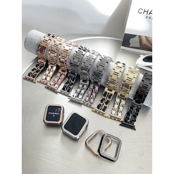 Klockarmband för Apple Watch iWatch 1/2/3 generation 42mm/44/45/46/49mm universal liten doftstil metall läderband - silver med orange