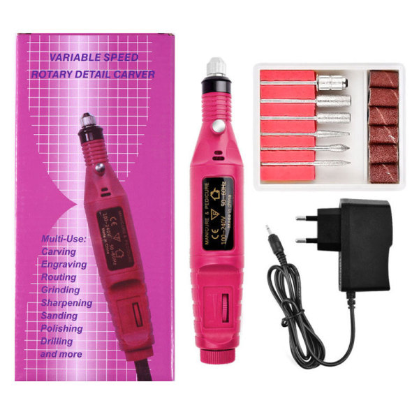 Negledekorasjoner for Nail Art Mini-slipemaskin USB bærbar elektrisk neglesliper European Rose Red (boxed)