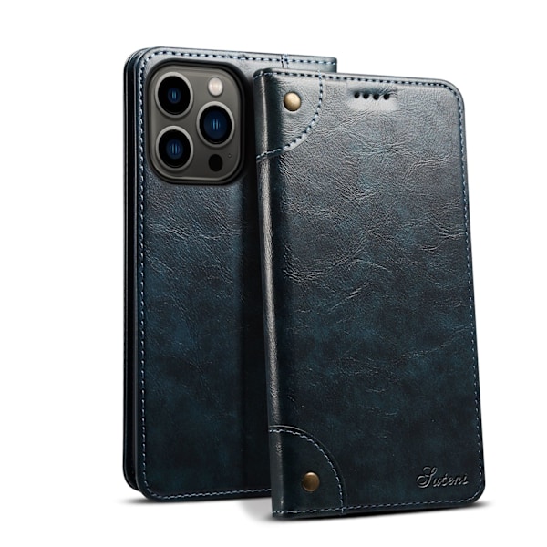 Etui til iPhone 13ProMax BLK blå læder kortholder flip magnetisk lukning