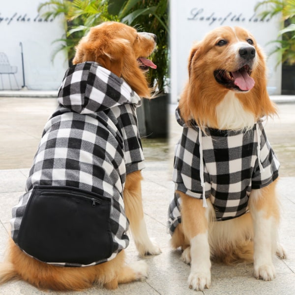 Lemmikkien vaatteet syksyn ja talven fleece vetoketjullinen taskupusero iso, keskikokoinen ja pieni Black and white plaid L (about 8-11 Jin pet)